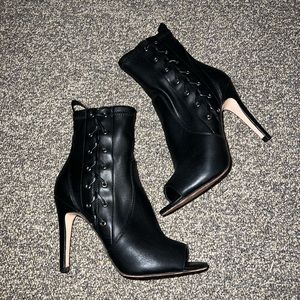 Jessica Simpson Black Open Toe Leather Ankle Boots